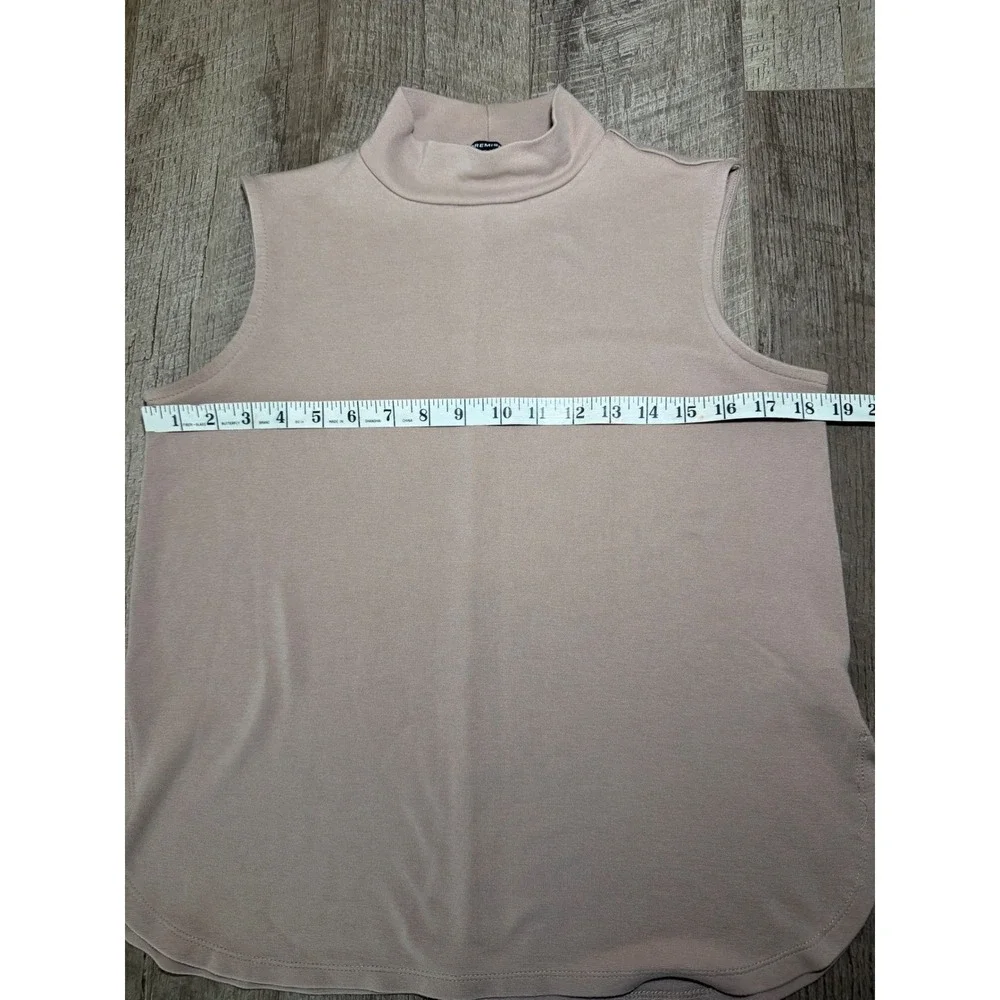 Premise Women's Tan Mock Neck Sleeveless Shell Top‎ Curved Hem Size Small